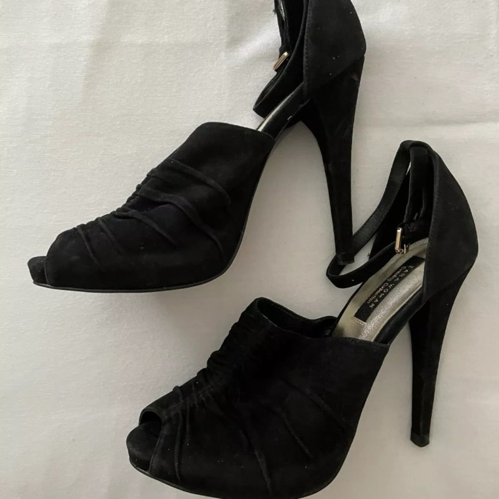 Zara Evening Collection Black Suede Peep Toe Pumps Heels Size 39